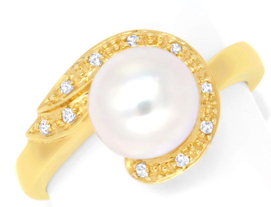 Foto 2 - Ring mit Südseeperle, 10 Diamanten Gelbgold, S4733